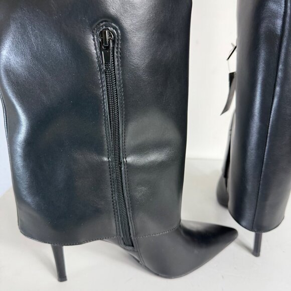 Worthington Black Stiletto Dress Boots Size 6.5 Fold Over Pointed Toe Night Out - Picture 11 of 16